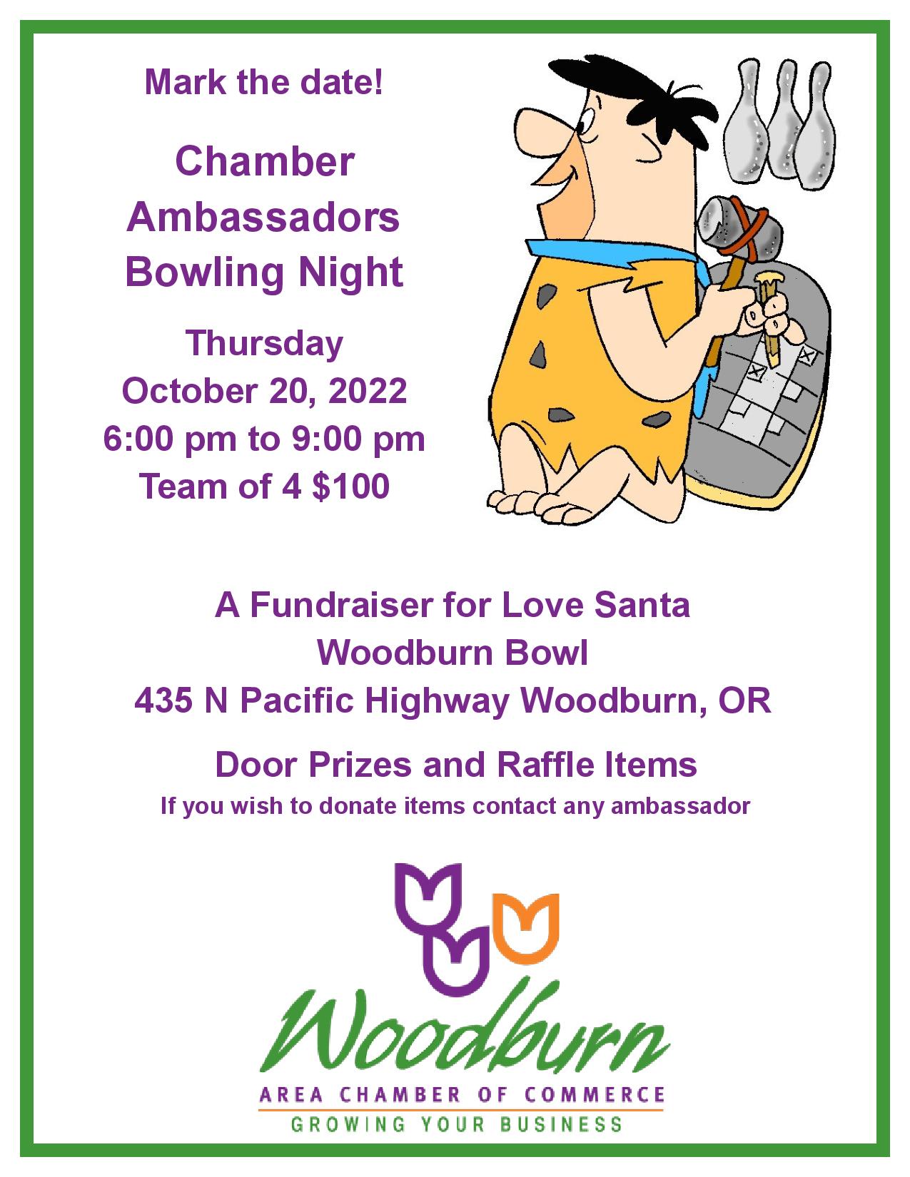 chamber ambassadors bowling tournament woodburn chamber green flyer