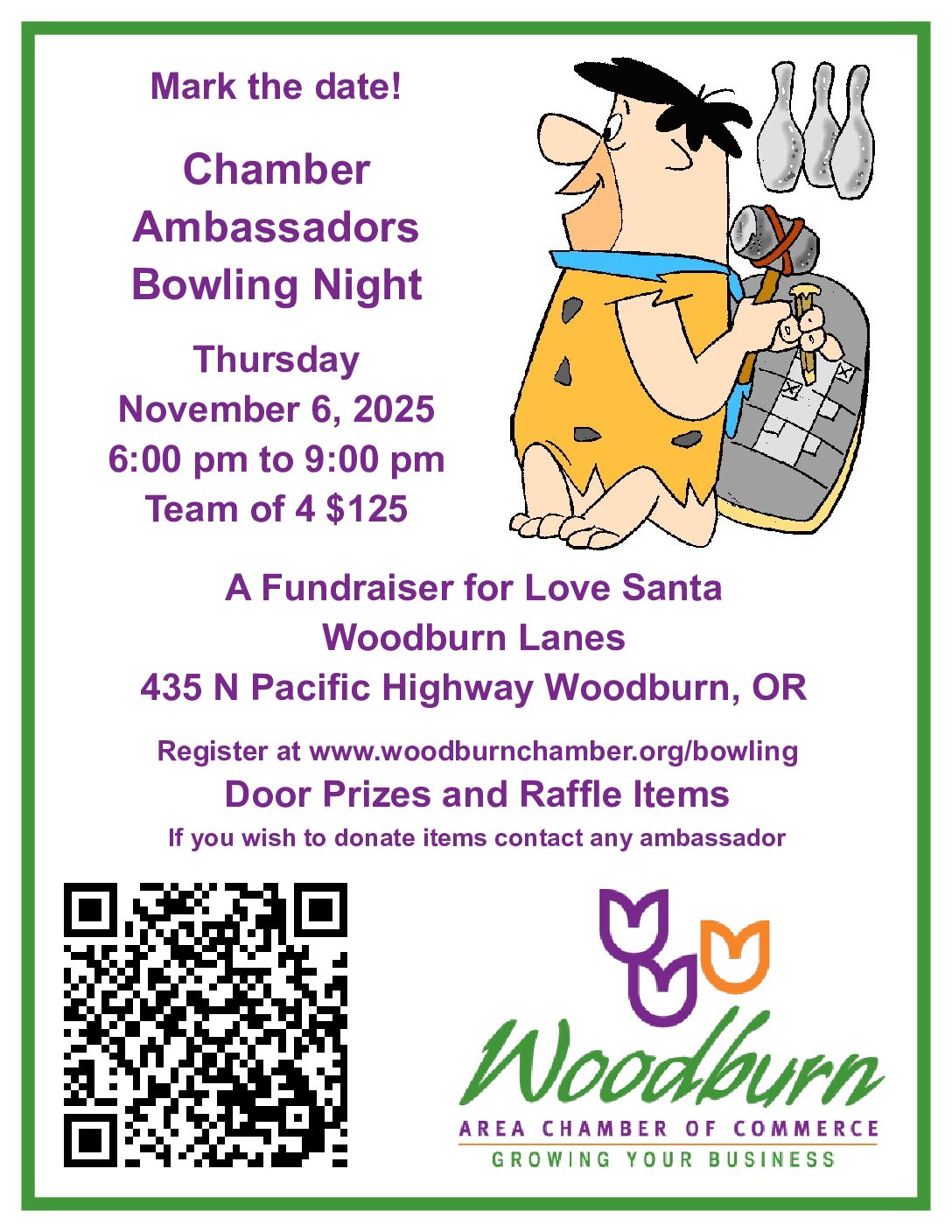 chamber ambassadors bowling tournament woodburn chamber green flyer
